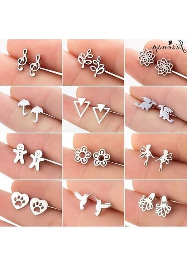 Flybuy Çoklu Paslanmaz Çelik Küpe, Küçük Hayvan Kulak Çıtçıt, Rose Gold Renk, Ged177, 1.50 Cm, Kadın Moda Takı, Gümüş Gümüş