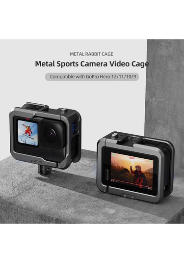 Skycity Gopro Hero 12/11/10/9 Uyumlu Alüminyum Metal Kamera Kafesi - Soğuk Ayaklı Tabanlı Spor Kamerası Koruması Basit Versiyon