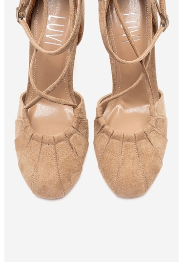 Luvishoes Elıza Bej Süet Kadın Topuklu Ayakkabı Bej