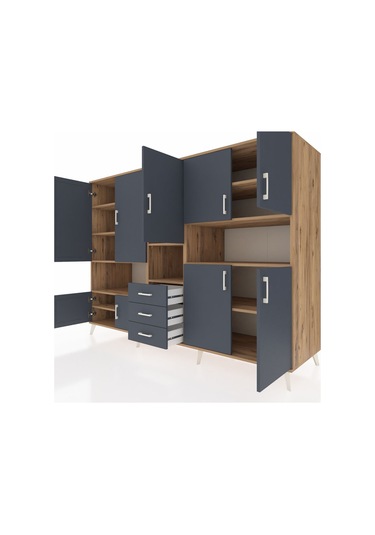 Kronos Dolap 13 Raflı 3 Çekmeceli 9 Kapaklı 220x59x163 Çam-antras Çam-antrasit