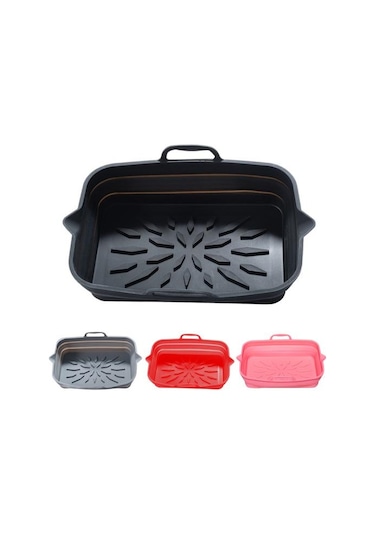 Pembe Fritöz Fırın Tepsisi Gıda Sınıfı Yeniden Kullanılabilir Yağa Dayanıklı Bakeware Yapışkan Olmayan Katlanabilir Fritöz Tavası Mutfak Aksesuarları Pembe