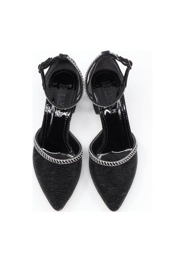 Nesilshoes Nesil Shoes Elva 45029 Siyah Simli Topuklu Kadın Ayakkabı