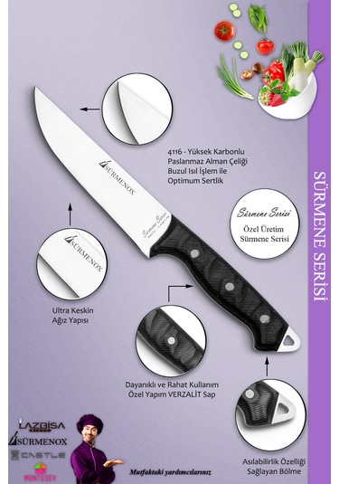 Sürmene Serisi Mutfak Bıçak Seti Et Ekmek Tavuk Sebze Salata Bıçağı 2 Li Set Siyah Mft-120 Siyah