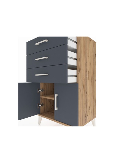 Hyperion Komodin Tek Raflı 3 Çekmeceli 2 Kapaklı 60x44x106 Çam-antrasit Atlas Çam