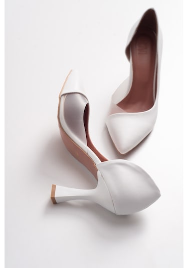 Luvishoes 653 Beyaz Cilt Topuklu Kadın Ayakkabı Beyaz