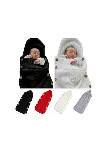 Beyaz 0-6 Ay Bebek Örme Düğme Yenidoğan Bebek Uyku Tulumu Kundak Battaniye Wrap