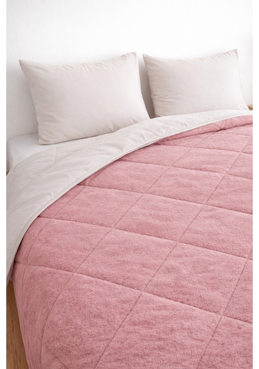 Pamuklu Lüks Çift Taraflı Çift Kişilik Welsoft Yorgan 195x215cm Pudra Krem