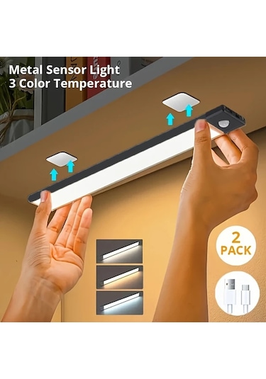 Honeybeeshop Siyah 2 Adet Led Hareket Sensörlü Manyetik Usb Şarj Ayarlanabilir Renk Sıcaklığı Parlaklık Plastik Tüp Işık Ev Kullanımı 36v Şarj Edilebilir Pil Siyah-
