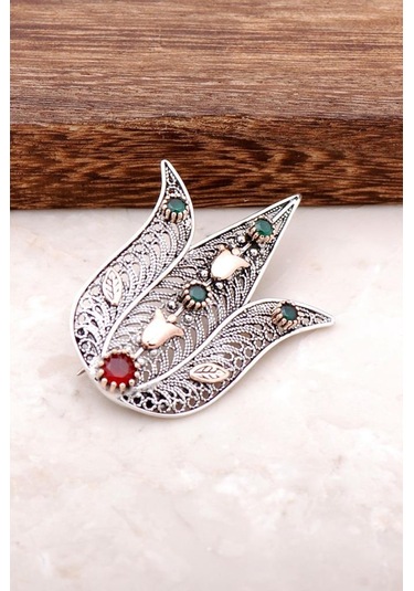 Lale Tasarımlı Telkari İşlemeli Gümüş Broş 321