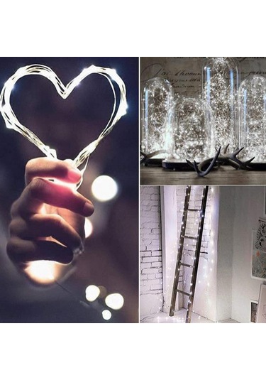 Kangvka Beyaz Led Işık Şeridi, 2 Metre 20 Led, Yatak Odası Dekorasyonu, Pil Kutusu İle. Beyaz