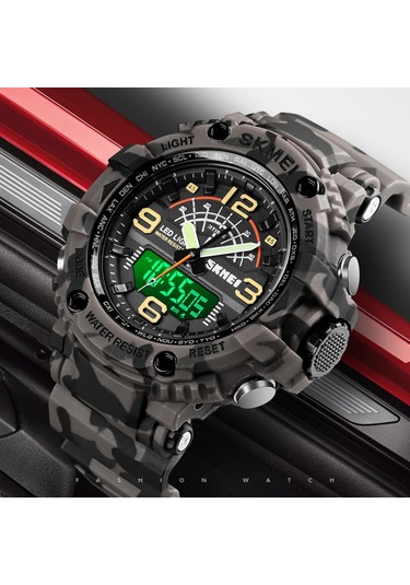 Skmeı Kuvars Dijital Elektronik Erkek Saati 3 Zaman Modu Tarih Hafta Çalar Saat Arka Aydınlatma 5atm Su Geçirmez Erkek Moda Spor Saatleri Bileklik Günlük Yaşam İş Erkekleri İçin Hediyeler Gri Kamuflaj Diğer