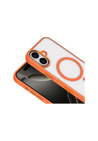 İphone Uyumlu 17 Kılıf Wireless Şarj Özellikli Krom M-safe Silikon Kılıf Turuncu