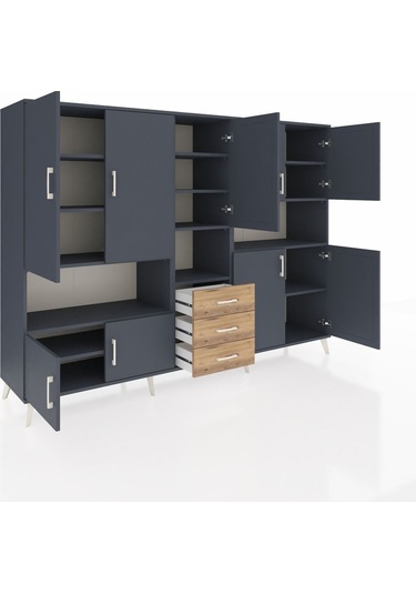 Hyperion Dolap 13 Raflı 3 Çekmeceli 9 Kapaklı 220x44x163 Antrasit Antrasit-antrasit/çam