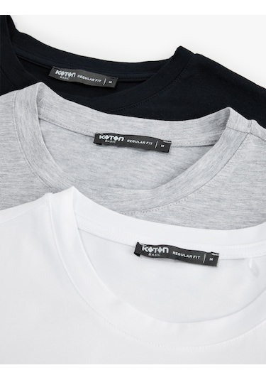 Koton Regular Fit Kısa Kollu Bisiklet Yaka Pamuklu 3'lü Tişört Seti Multıcolor 6wam10089hk Mavi