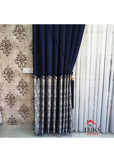 Lüks Lacivert Fon Pano Perde Sık Pile Tek Kanat-modern House 215 Lacivert