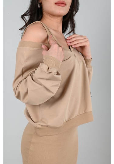 Koza Butik Kadın Askılı Sweatshirtli Elbise 3711-23 001