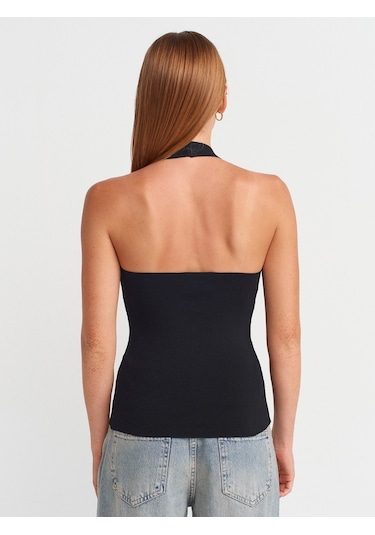 Dilvin 10794 Halter V Yaka Basıc Bluz-siyah Siyah