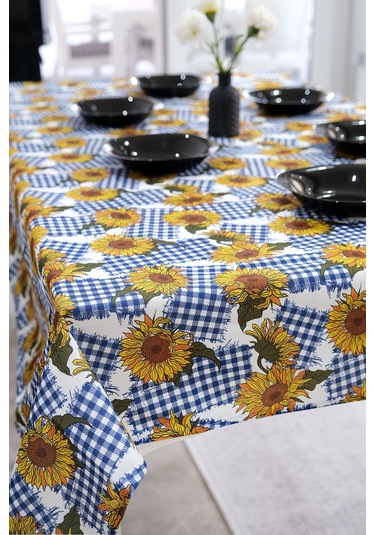 Sufre Sıvı Geçirmez Masa Örtüsü Sofra Bezi Sofra Örtüsü Piknik Örtüsü Ayçiçeği Mavi
