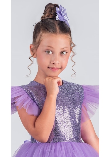 Tüllü Kız Çocuk Kpl Elbise Mnk0526 Lila
