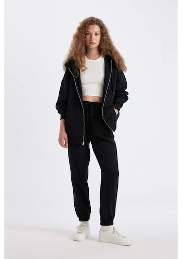 DeFacto Standart Fit Kalın Jogger Eşofman Altı Bel Paça Lastikli Basic Düz Uzun Boy S7370AZ24WNBK81