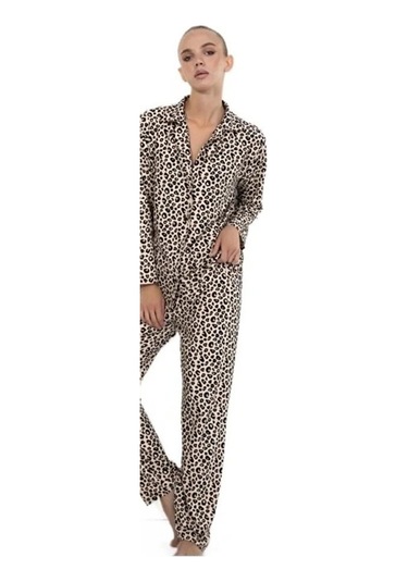 Yaren Collection Pamuklu Kadın Pijama Takımı Uzun Kollu Nefes Ala Bej