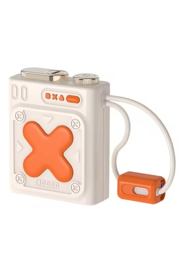 Mini 68mm 22.5w Led Göstergeli Pd 10.000mah, Dahili Type-c Ve Lightning Kablolu Usb Çıkışlı Powerbank Bej