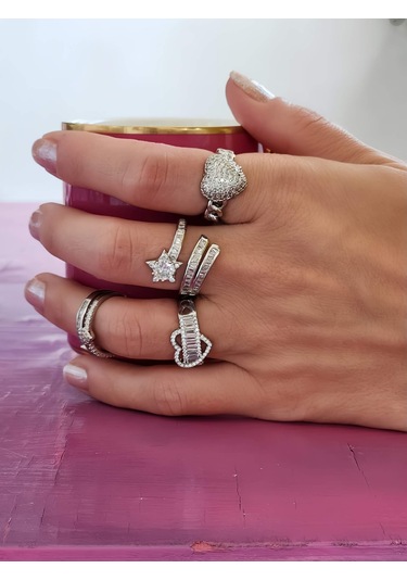 Eva Takı Store Kalp Figürlü Yarım Tur Formlu Ayarlanabilir Silver Renk Çelik Yüzük Silver