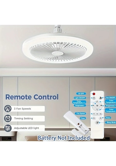 Xuweiwei Beyaz Led Akıllı Fan Işığı 3 Hız 17 Mod E27 Uzaktan Kumanda Minimalist Tavan Fanı