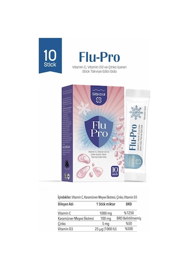 Flu-pro Vitamin C Vitamin D3 Çinko Ve Karamürver Ekstresi 10 Stick