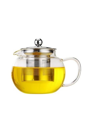 Çıkarılabilir İç Paslanmaz Çelik Süzgeci İle Cam Demlik Üst Güvenli Su Isıtıcısı Şeffaf Ve Gümüş Çaydanlıklar Amber