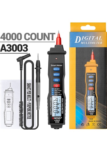 Aneng A3003 Dijital Kalem Otomatik Multimetre 4000 Ncv Ac / Dc Gerilim Direnci Kapasite Test Cihazı İle Akıllı Metre Sayımları - Siyah