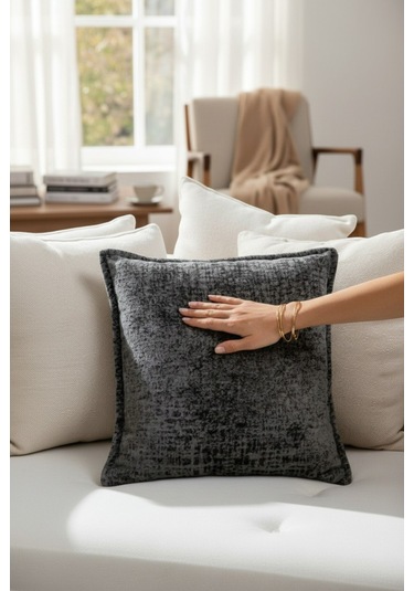 Kırlent İthal Kadife Kumaş 3'lü Set - Yumuşak Dokulu Dekoratif Özel Tasarım Kırlent Kılıfı Koyu Gri