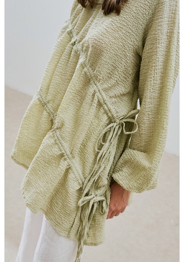 Büzgü Bağlamalı Dokulu Tunik Yeşil Yeşil