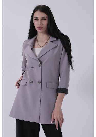 Feminist Gri Astarlı Düğme Kapamalı Blazer Ceket 0105123.06 Gri