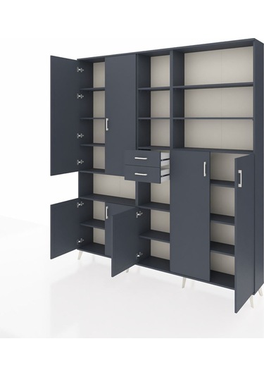 Arges Dolap 17 Raflı 2 Çekmeceli 7 Kapaklı 220x30x243 Antrasit-antrasit/antrasit Antrasıt/antrasıt