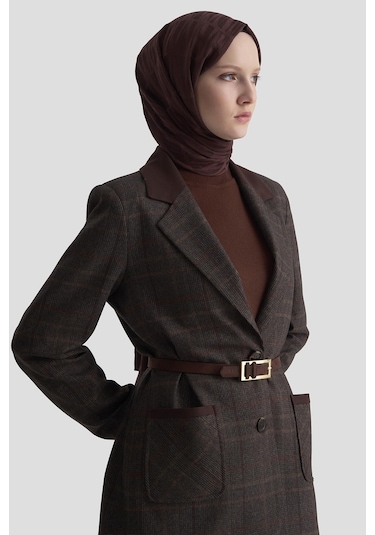 Armine Ekose Desenli Blazer Takım 25kd1704 Acı Kahve Acı Kahverengi