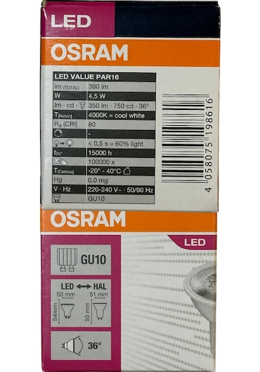 Osram 4.5w 50w 4000k Günışığı Gu10 Duylu Par16 Led Spot 2 Adet
