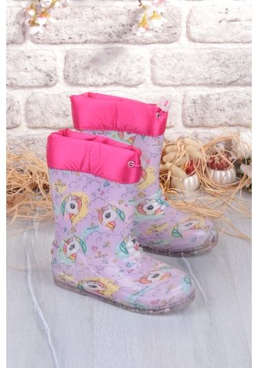 Fort 7061 Pembe Uniko Figürlü İçi Peluşlu Su Geçirmez Kız Çocuk Kar Yağmur Çizmesi Pembe