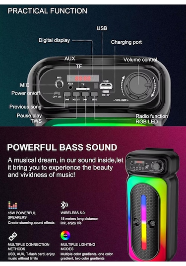 Karaoke Mikrofonlu Bluetooth Hoparlör Led Işıklı Taşınabilir Kablosuz Müzik Çalar