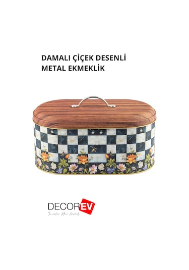 Decorev Metal Ekmeklik Dama Desenli Ekmek Sepeti Saklama Kutusu