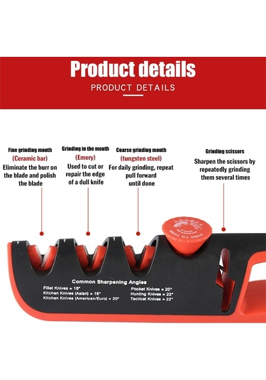 4- Bir Arada Ayarlanabilir Manuel Bıçak Bileyici Siyah-Kırmızı