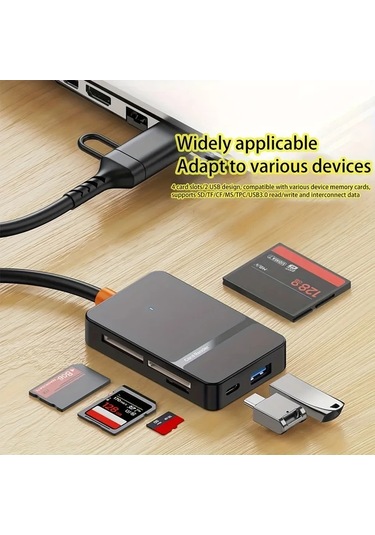 Xuweiwei Xuanguı 8li Siyah Usb C Usb A Kart Okuyucu Sd Tf Cf Ms Kartlar Ve Usb Bellek Sürücüler İçin Taşınabilir Adaptör