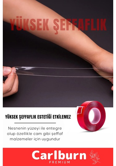 Bant Güçlü Şeffaf Montaj Yapıştırma Meg Çift Taraflı Akrilik Silikonize Bant 18 Mm X 2 Metre