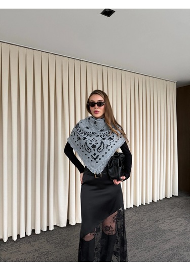 Laluvia Gri - Antrasit Desenli Triko Şal - 251003 Antrasit - Gri