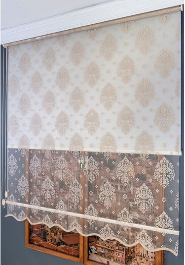 Çift Mekanizmalı Tül Stor Perde Kahverengi Kahverengi