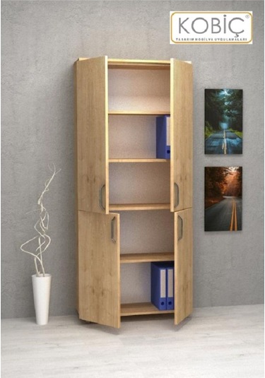 Kobiç Ofis Dosya Dolabı Kilitli Tam Kapak Suntalam Dolap 70x35x185 Cm Meşe Meşe