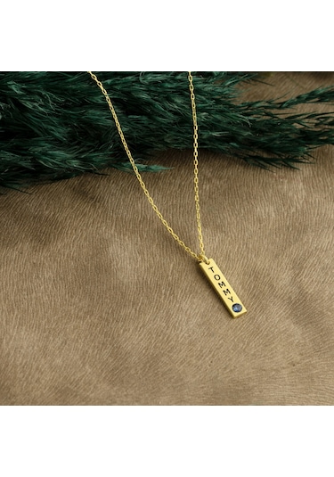 Dkmn Gümüş Isimli Doğum Taşlı Levha Kadın Gümüş Kolye