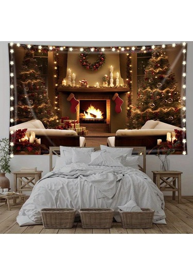 Noel Şömine Goblen Duvar Asılı Hediye Arka Plan Bez Polyester Goblen Yatak Odası Oturma Odası Yurt Tatil Partisi Için