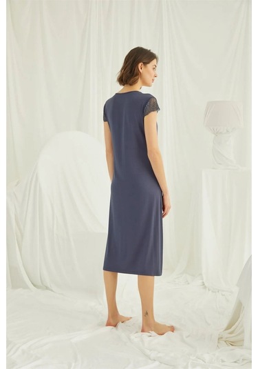 Monamise Kadın Lacivert Kısa Kollu Gecelik 18404 Lacivert