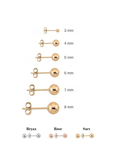 14 Ayar Altın Top Küpe 4 Mm Sarı